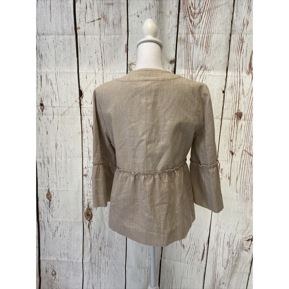Dressbarn Jacket Short 3/4 Length Sleeve Button Up Tan w/ Metallic Gold - Picture 2 of 4